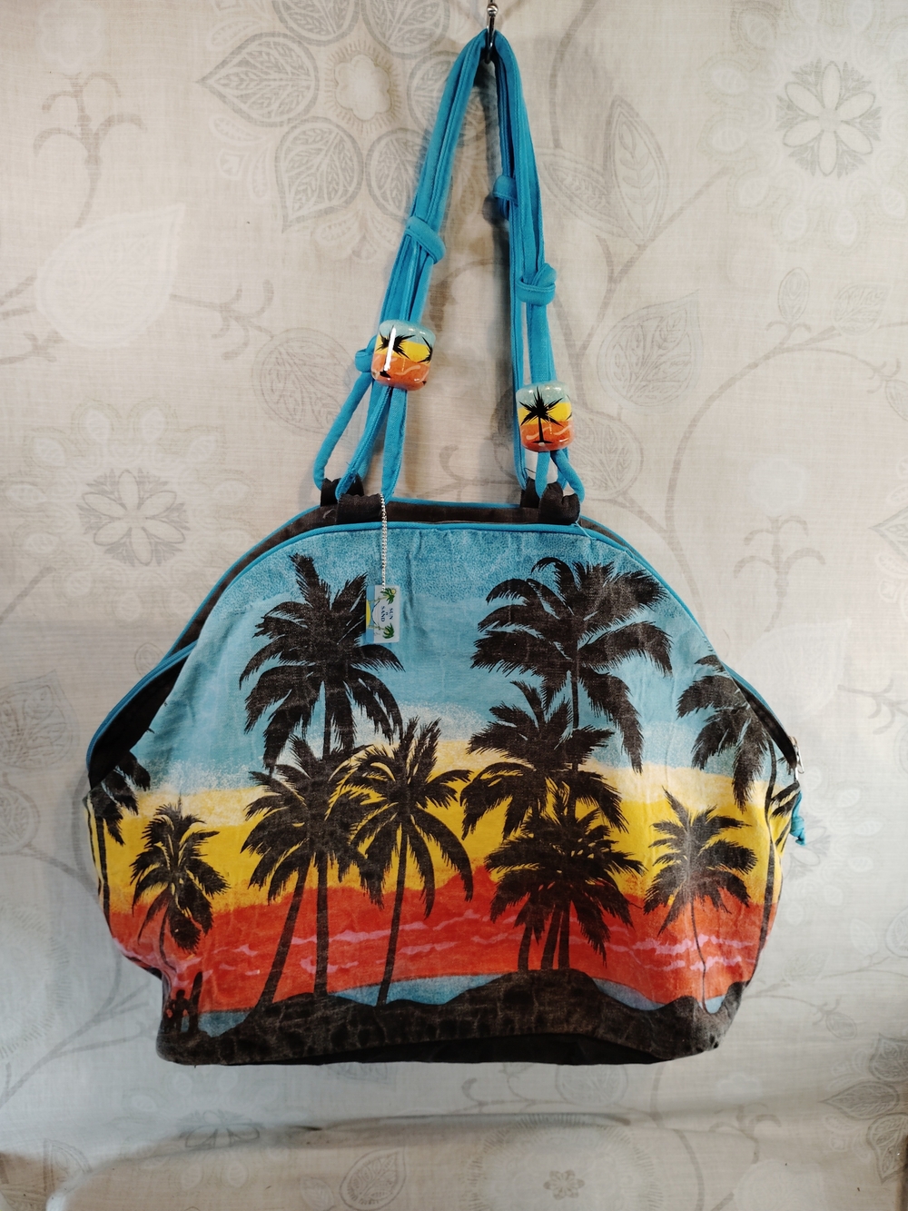 Sun N Sand Tropical Sunset Palm Print Shoulder Bag - Turquoise